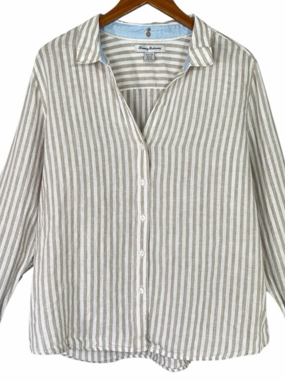 Women’s Tommy Bahama Striped Button-Down Shirt in Cream and Tan